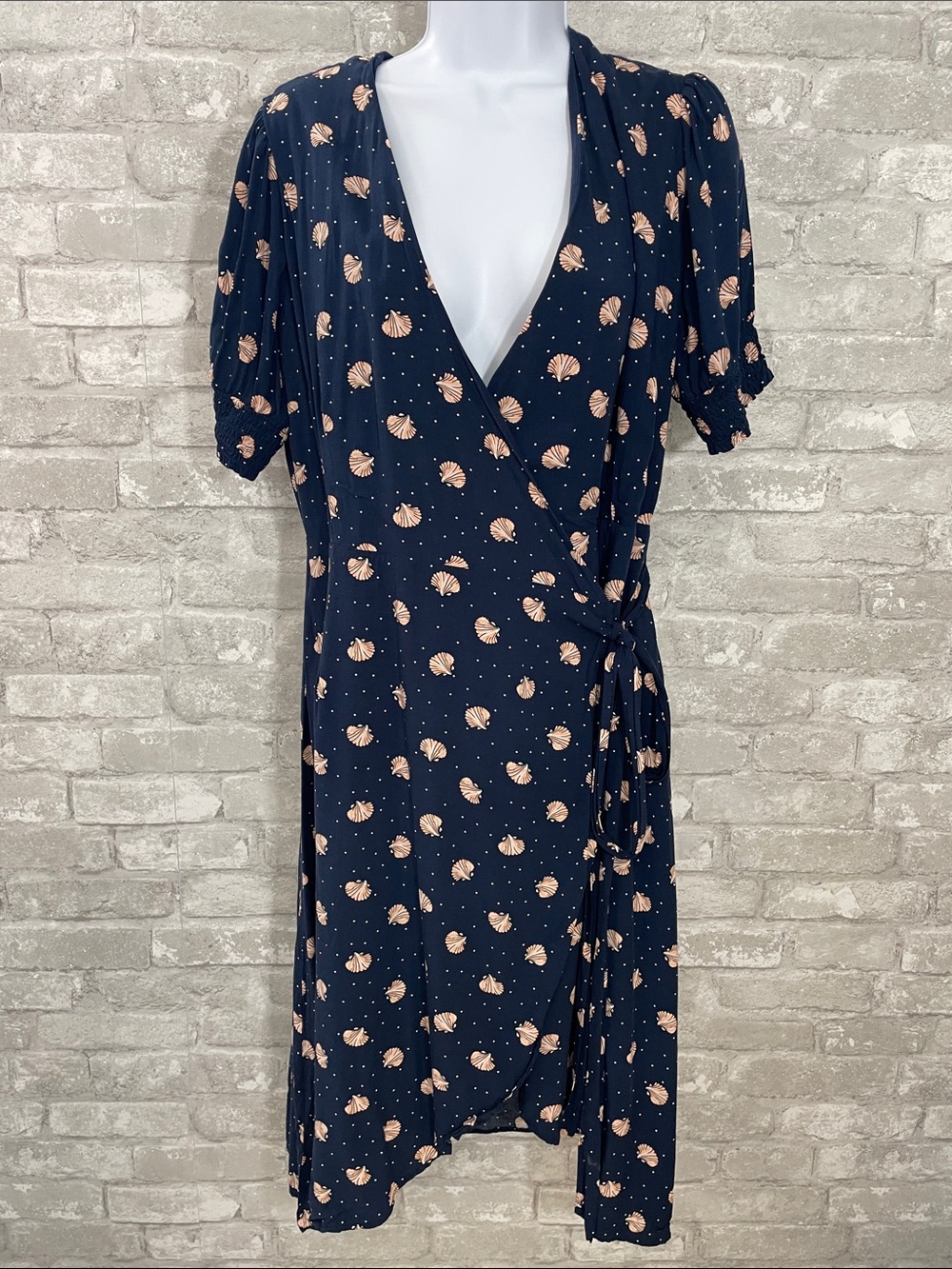 Joanie Navy Seas the Day Wrap Midi Dress with Tie Waist